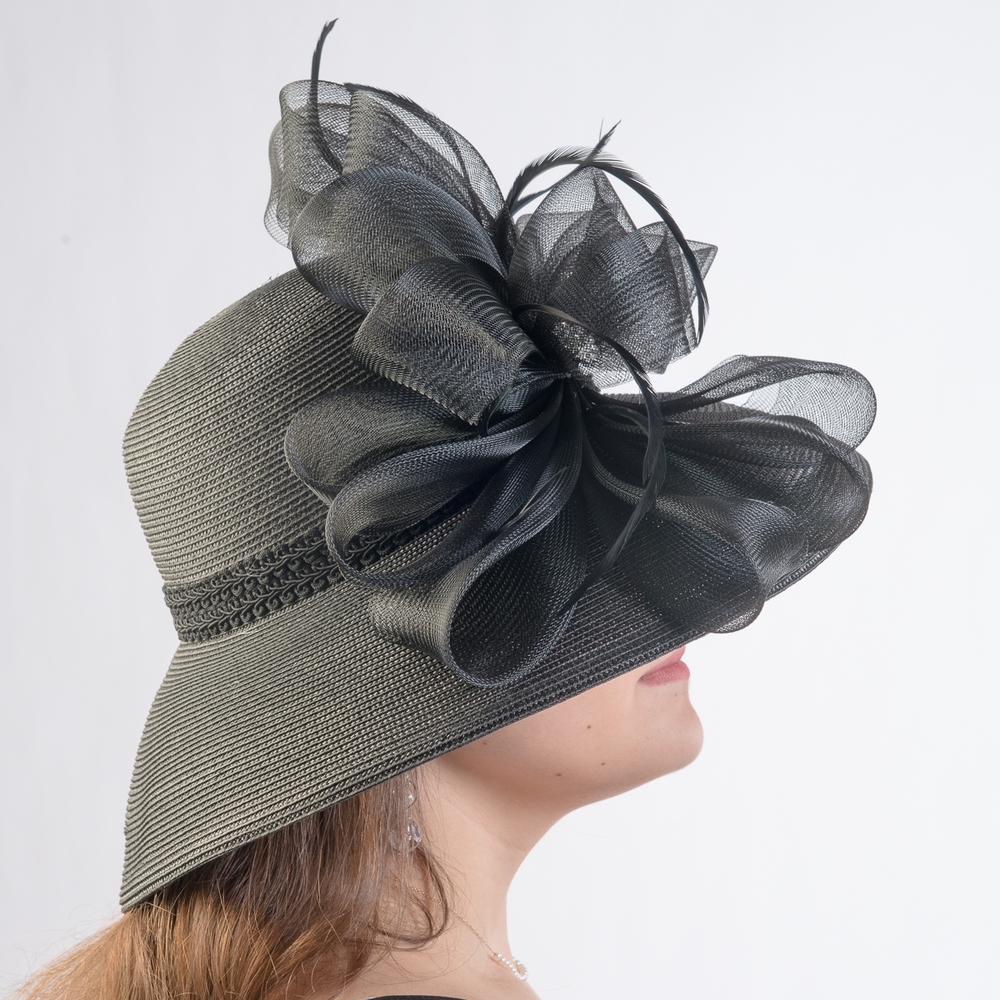 Gorgeous Sophisticated Black Floral Accent Hat Brunch Tea Church Funeral - Picture 5 of 7